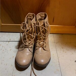Tan Lace-Up Ankle Boots